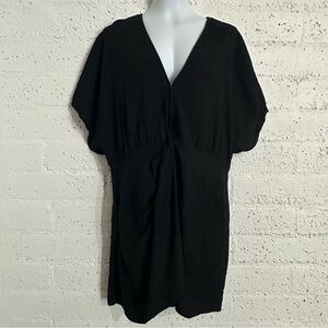 H&M Womens Dress XL Black Viscose Blend Short Sleeve V Neck W1